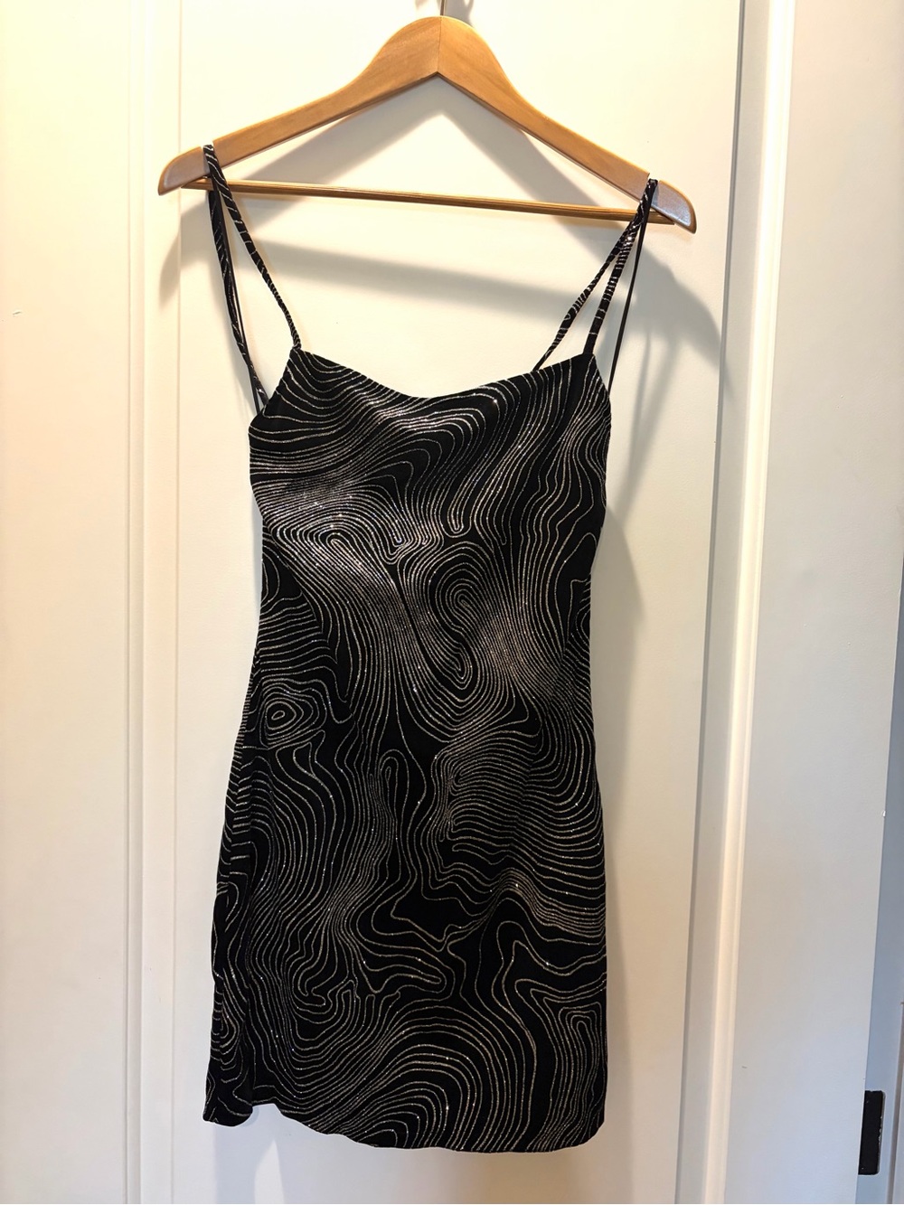 H&M Black Mini Dress with Silver Contour Print size M